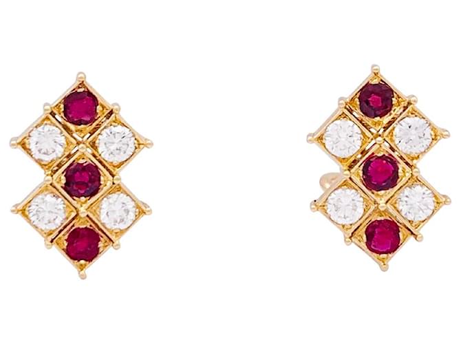 Chaumet earrings yellow gold rubies diamonds ref 1732123 Joli Closet