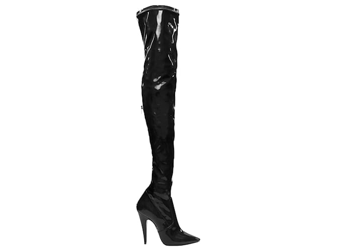 Saint Laurent Aylah vinyl thigh high boots Black Plastic ref