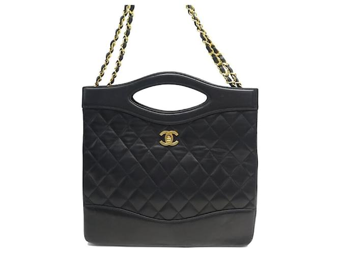VINTAGE CHANEL 31 CAMBON QUILTED TIMELESS HAND BAG Black Leather