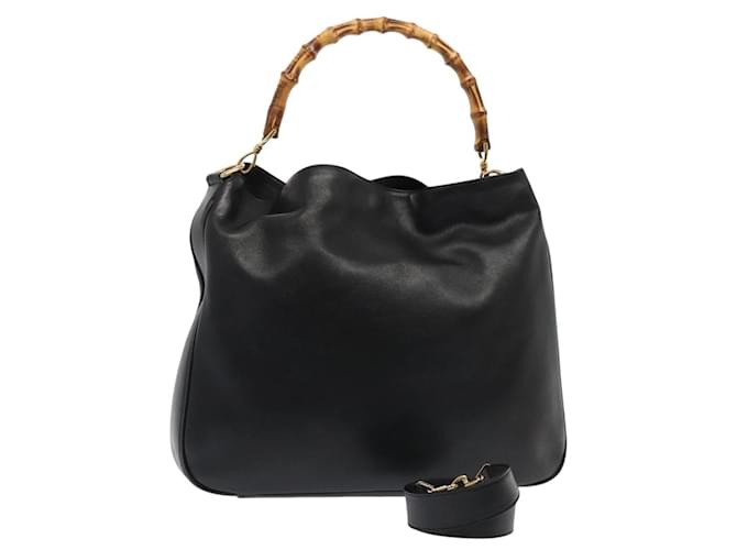 GUCCI Bamboo Shoulder Bag Leather 2way Black Gold 001 1577