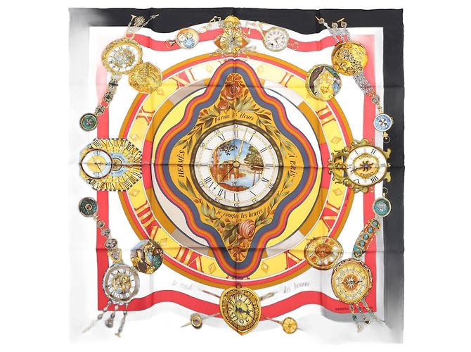 Clock Vintage Scarf Square | Floral Print | Baroque Pattern  Colorful Clock Motif Scarf display picture 1