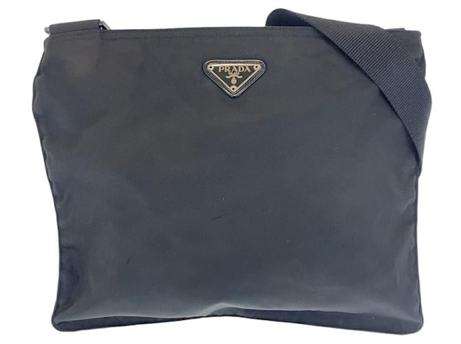 Prada Nylon Tessuto Triangle Logo Shoulder Bag Black Cloth