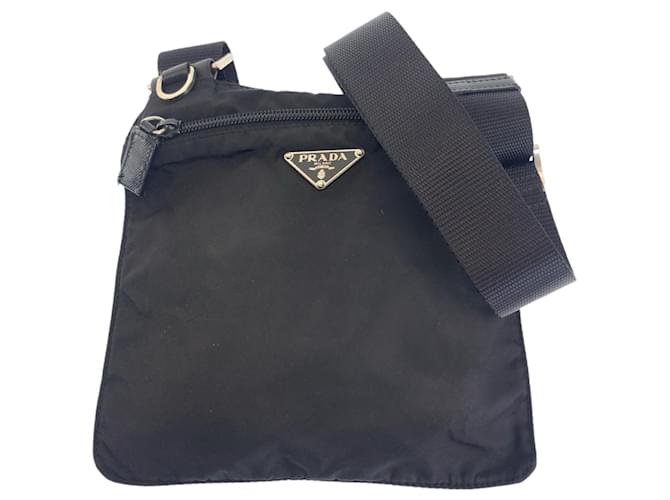 Prada Nylon Tessuto Triangle Logo Shoulder Bag Black Cloth