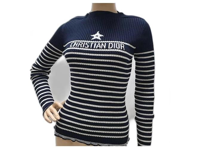 Christian Dior Dior Navy Blue and White Cotton Ribbed Knit