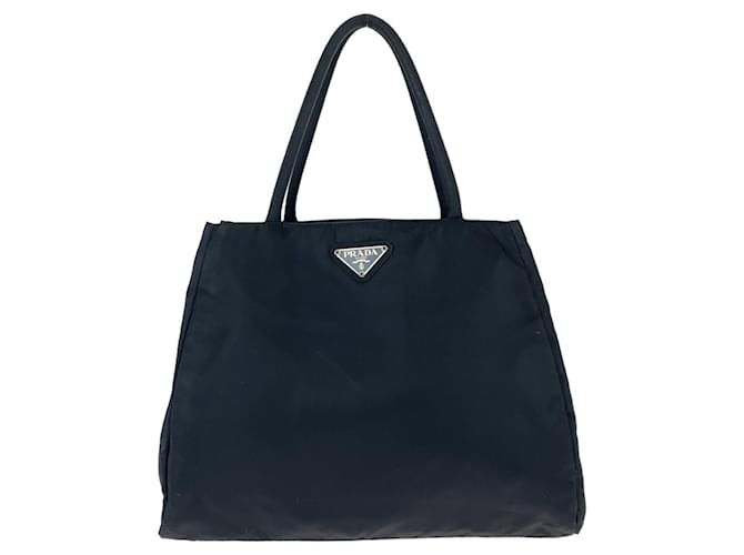 バッグ PRADA TESSUTO NYLON LOGO TOTE HAND BAG Prada Nylon Tessuto Logo Tote Bag Black Cloth ref.1736132