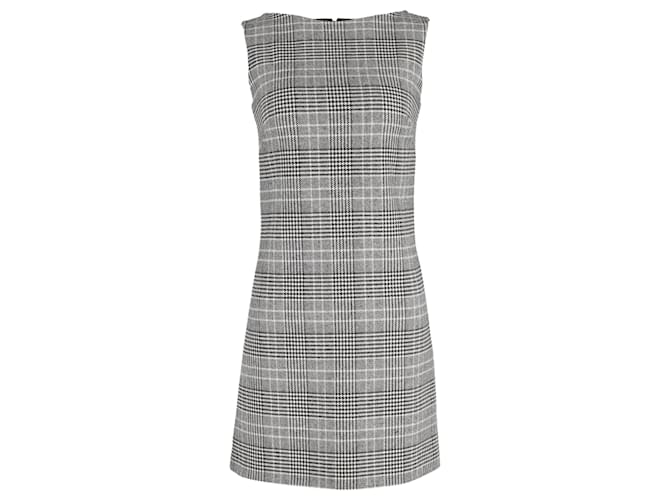 Vestido mini sin mangas a cuadros de Prada en lana gris ref