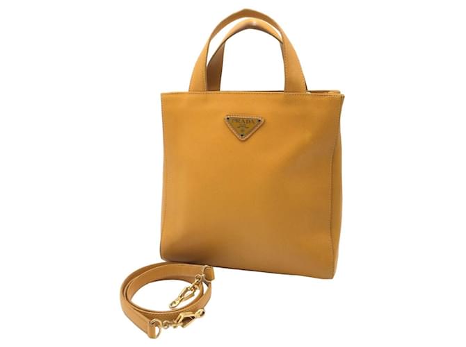 Prada Saffiano Leather Triangle Logo Tote Bag Yellow ref