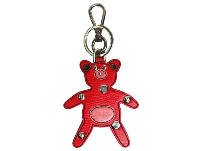 Prada Red Saffiano leather teddy bear keychain ref.JC1736592 (Sold