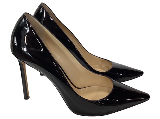 Jimmy Choo Romy 100 Pointed Pumps in Black Patent Leather ref