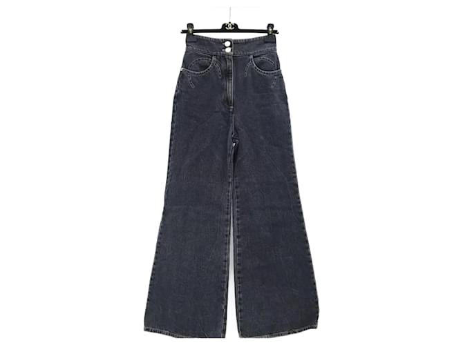 Chanel CC Logo Print Wide Leg Jeans Pants Trousers Sz.36
