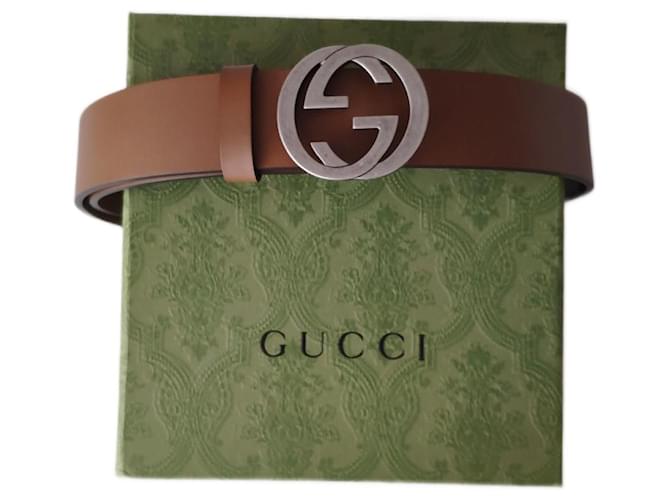 GUCCI BELT WITH INTERLOCKING Beige Leather
