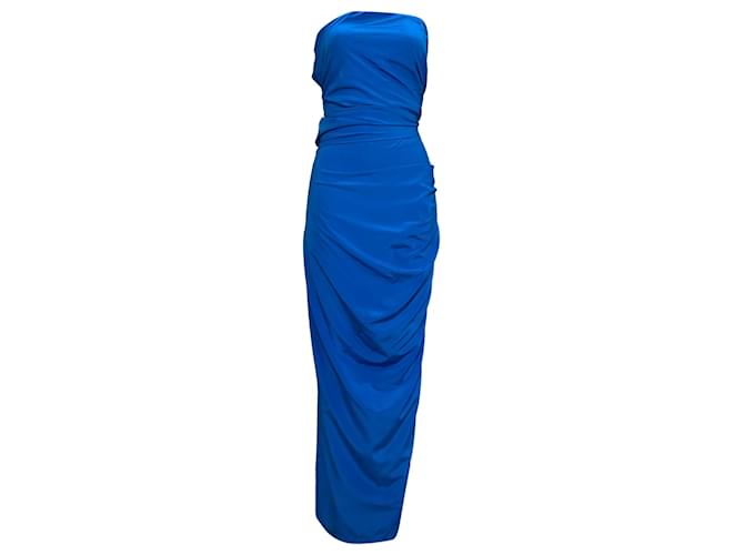 proenza schouler strapless blue dress Proenza Schouler Blue Odette Draped Strapless Dress Proenza Schouler