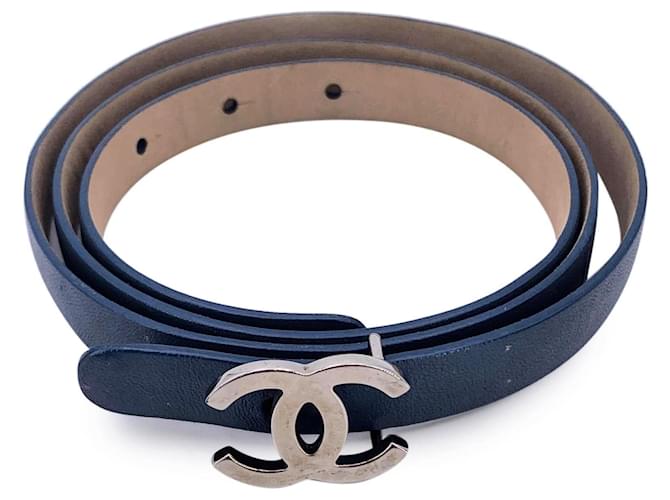 CHANEL レザー ベルト 85/34 Authentic Chanel Black Leather Silver CC Logo Buckle Belt
