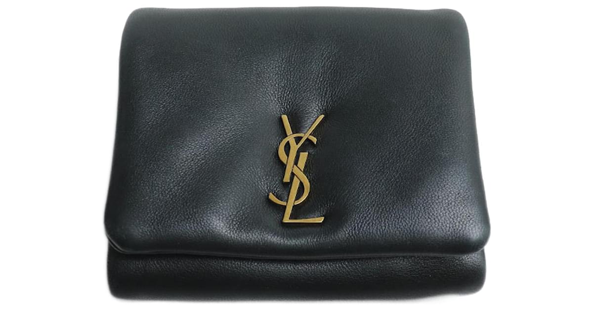 Yves Saint Laurent Calypso Kompaktgeldborse Schwarz Leder ref.1755570