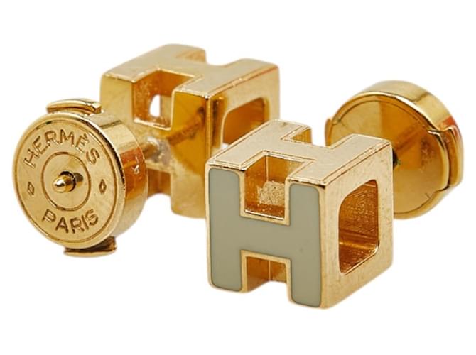 Hermès Hermes Cage de H Cube Earrings Beige Golden ref.1756796 - Joli ...