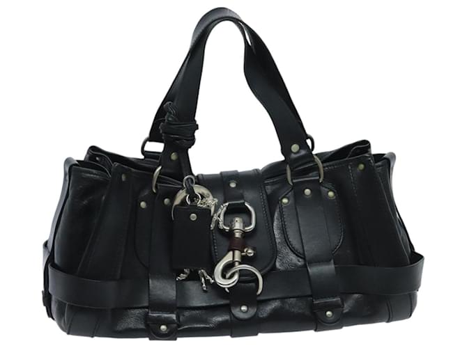 Chloé Chloe Kerala Horse Hand Bag Leather Black Silver Auth mr610