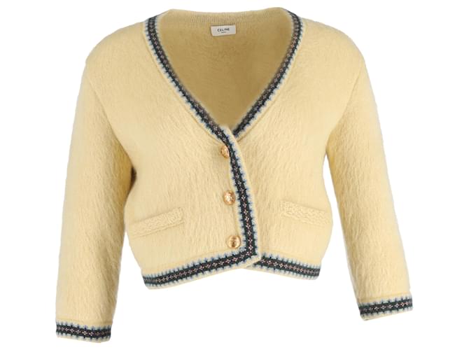 Céline Celine Cropped Cardigan in Yellow Mohair Wool ref