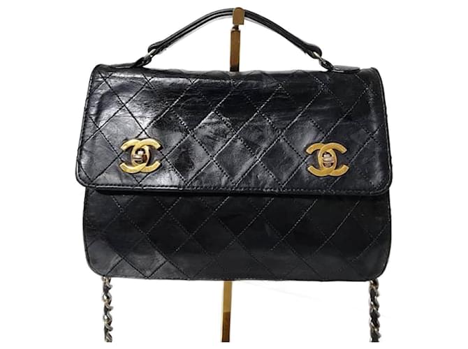 Chanel Vintage Matelasse Double Turnlock Shoulder Bag Black