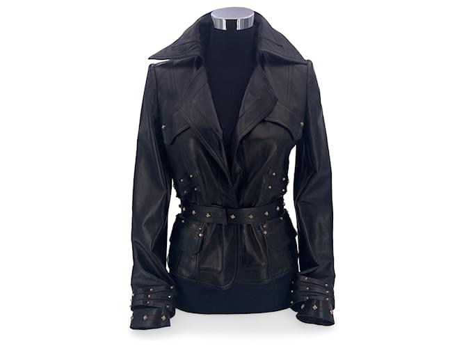 Gucci Vintage Tom Ford Era Black Leather Studded Jacket Size 40 IT