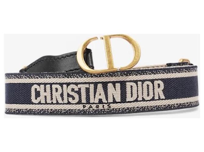 Christian Dior ロゴ柄ベルト ネイビー Christian Dior Navy Monogram Canvas D Buckle Leather Belt