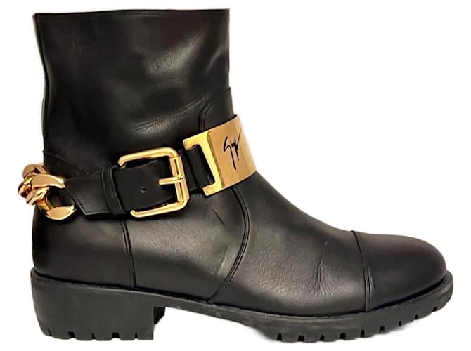 Giuseppe Zanotti Brooke Biker Boots Black Gold hardware Leather