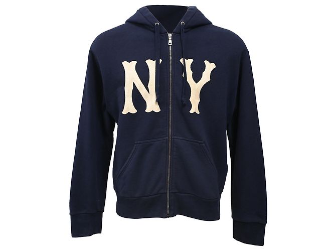 Gucci Yankees NY Patch Detail Hoodie in Navy Blue Cotton ref 