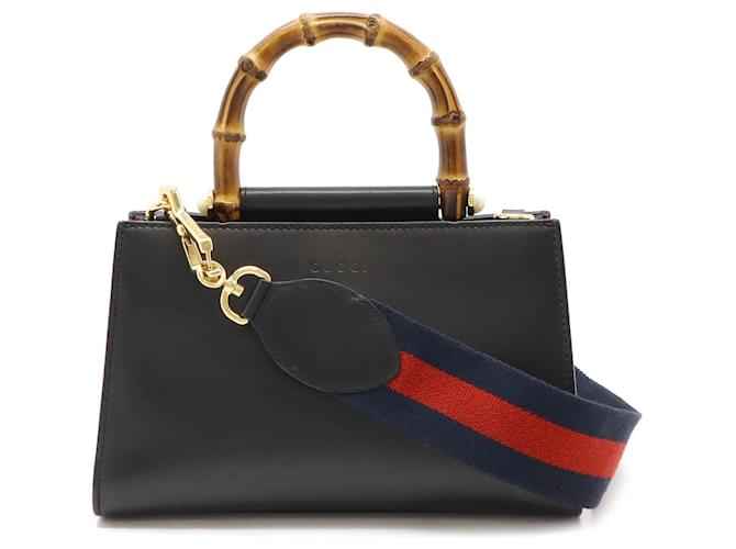 Gucci Bamboo Leather Handbag 2WAY Black Red ref.1786550 - Joli Closet
