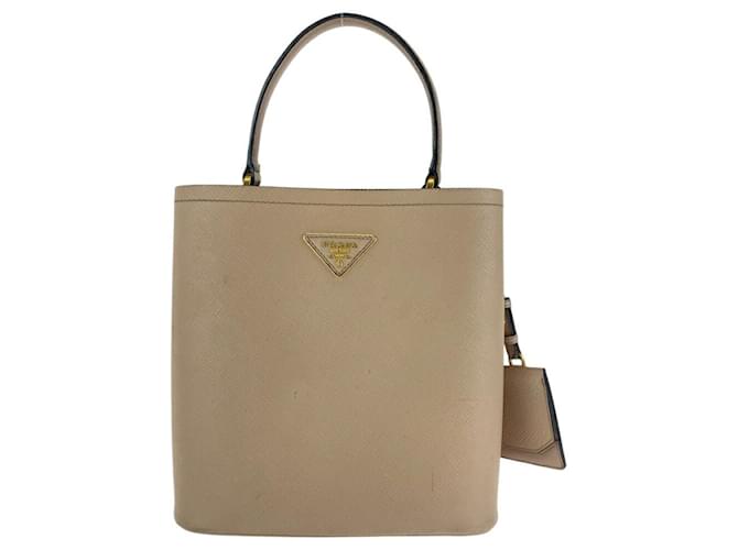 Prada Saffiano Panier Leather Handbag 1BA212 Beige ref.JC1793865