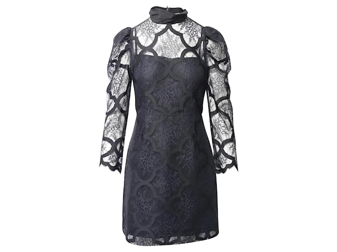 sandro paris black lace dress Sandro Paris Rozen Two-Tone Lace Mini Dress Black/White Size 1 | $415_EUC