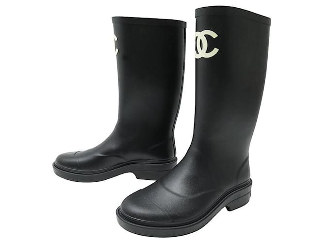 NINE CHANEL RAIN BOOTS CC LOGO 36 RUBBER BOOTS SHOES Black ref