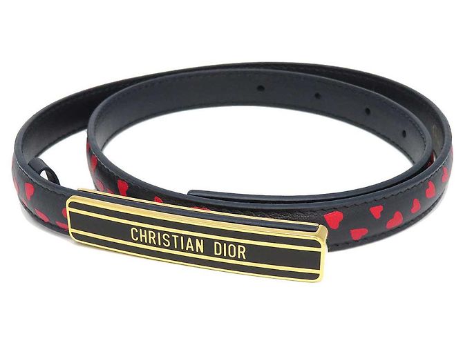 Christian Dior Dior GP Leather Heart Pattern Belt Blue ref  display picture 3