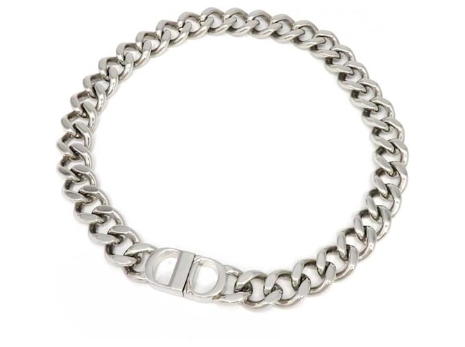 Christian Dior Dior Brass CD Icon Chain Necklace Silvery Metallic