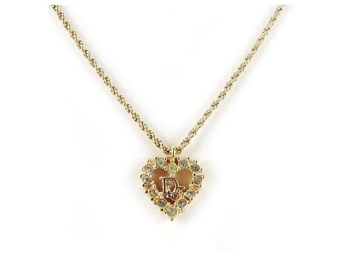 Christian Dior Gold Heart Necklace Golden Metallic Metal ref