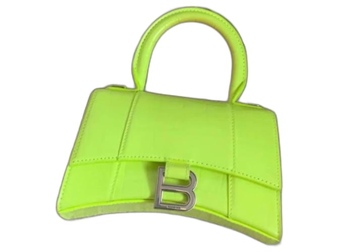 ●送料込●BALENCIAGA●Fluo Green Leather Hourglass Xs Balenciaga Hourglass XS neon green bag - with dustbag and
