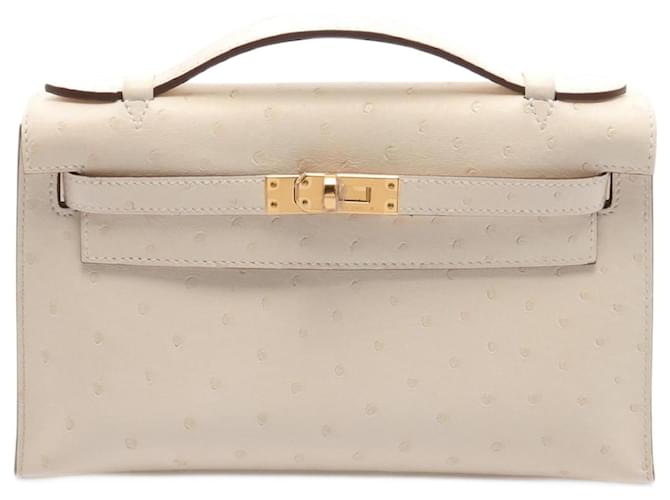 Hermès Hermes Mini Kelly Ostrich Handbag Ivory White Leather ref