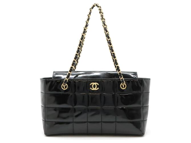 Chanel Chocolate Bar Coco Mark Tote Bag Black Leather ref