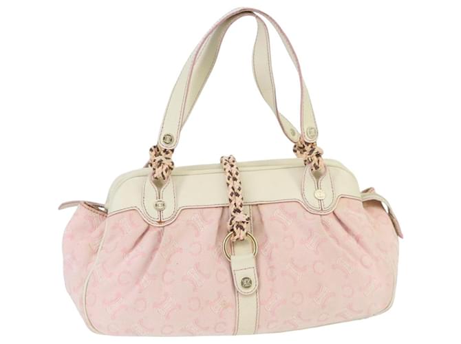 CELINE Cマカダムライン ワンショルダーバッグ ピンク ホワイト Céline CELINE C Macadam Canvas Shoulder Bag Gold Pink Auth 99491