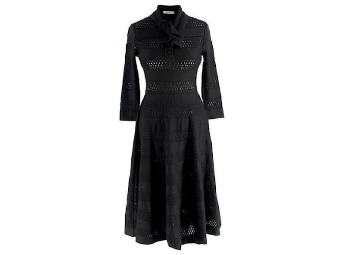 Christian Dior Dior Black Crochet Knit Midi Dress with Neck Tie