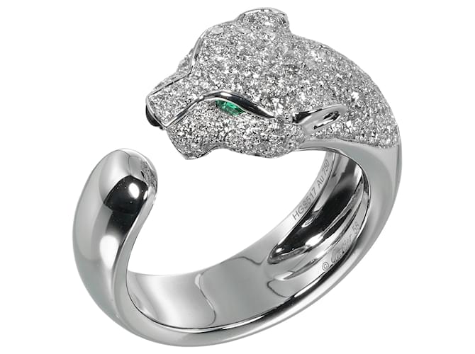 Anillo Pantera Cartier K18 Oro Blanco Diamante Esmeralda Plata