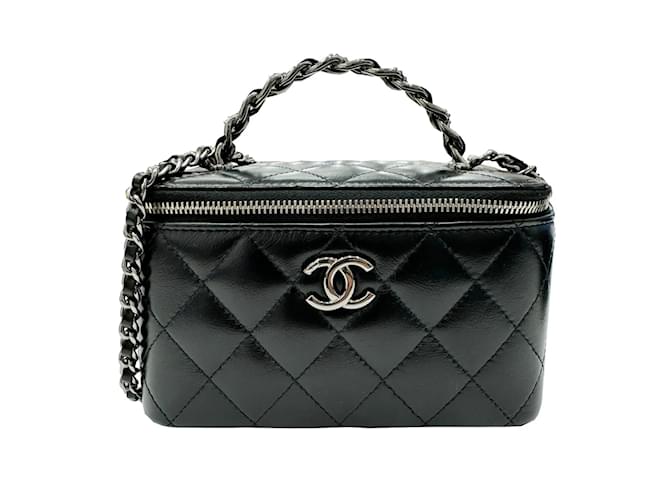 Chanel Matelasse Vanity Chain Shoulder Bag Black Leather ref