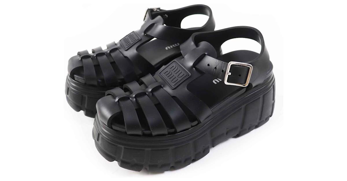 Miu Miu MIUMIU EVA Platform Fisherman Sandals Black Rubber