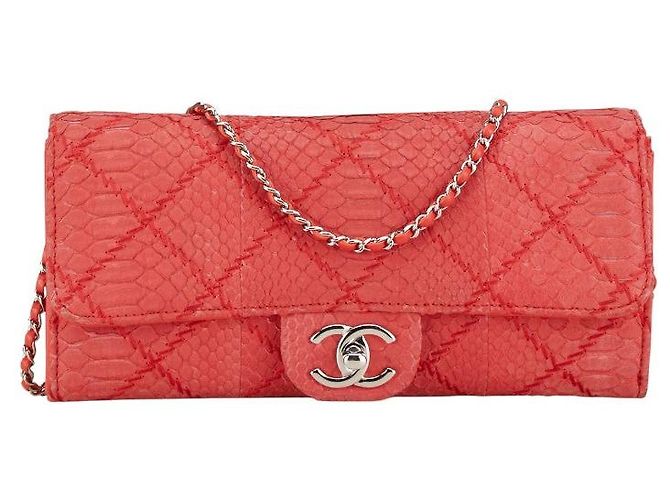 Red Chanel Python Chanel Python Coco Mark Ultra Stitch Shoulder Bag Chain Wallet Red ...