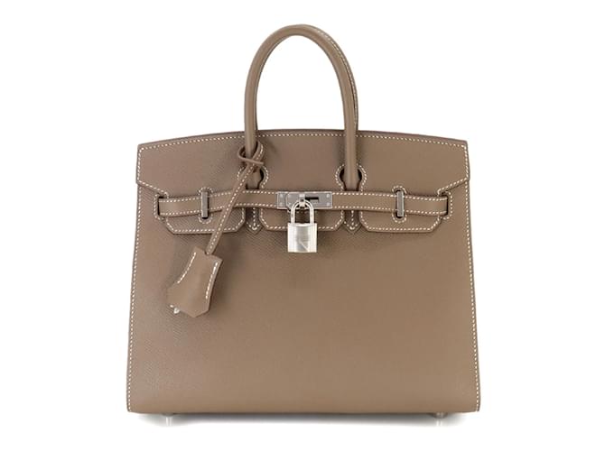 Hermès Hermes Birkin 25 Sellier Handbag Taupe Leather ref