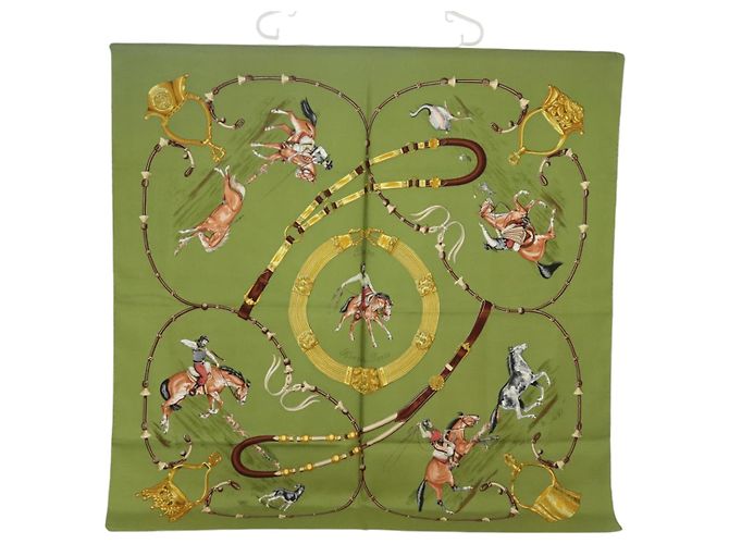 Foulard HERMES Carré 90 Les Cheyennes Soie Marron - Authentique Occasion Très Bon état