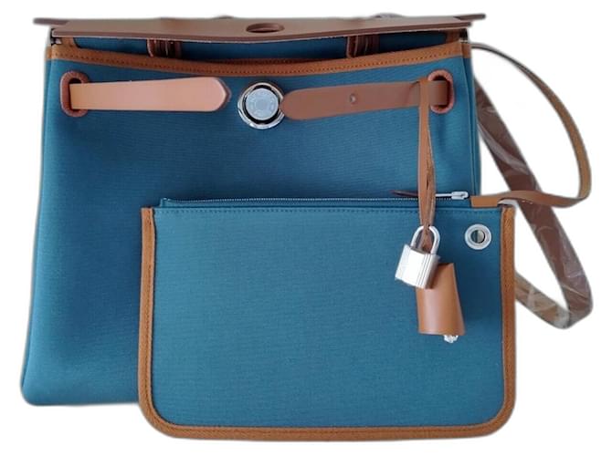 Hermès brand new Sac Herbag Zip 31 returned Blue Leather Cloth ref