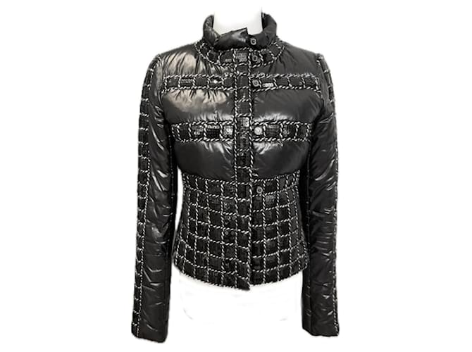 Chanel CC Buttons Sequin PUffer Jacket Black Joli Closet