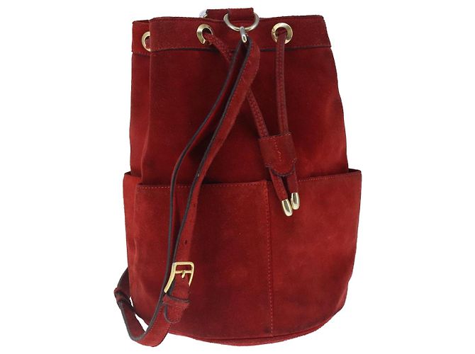 Céline CELINE Shoulder Bag Suede Red Gold Auth 103676 Golden ref ...