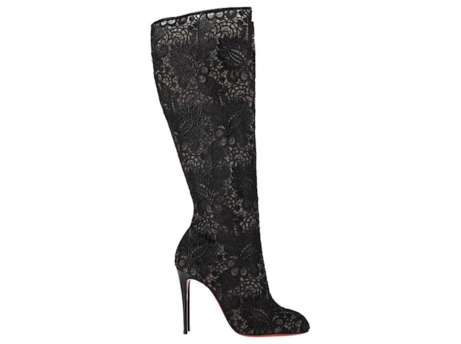 Christian Louboutin Tennissina 100 Lace Tall Boots in Black
