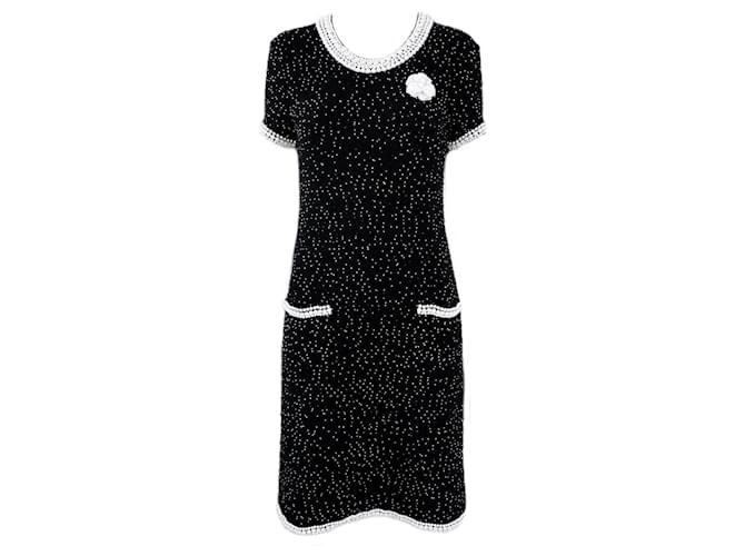 Chanel Abito nero decorato con perle rare 40 FR Cachemire ref - Main Image