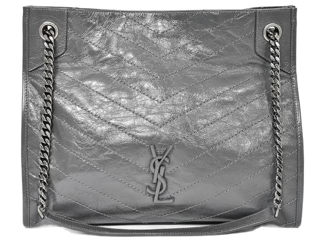 Saint Laurent Niki Shopping Tote Bag Grey Leather